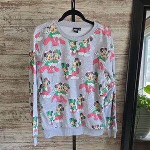 Disney Mickey and Minnie Mouse Gray Holiday Themed Sweatshirt Womens XL NEW